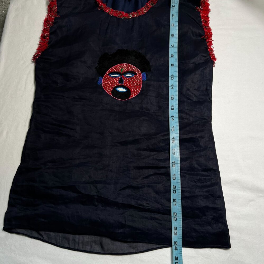 RARE Jupe by Jackie Mask Embroidered Fringe Organza Navy Sleeveless Top XS - Picture 5 of 9